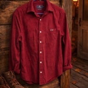Vineyard Vines Men's Red Plaid Button Down Shirt